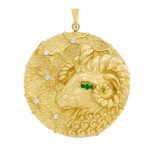 Gold, Diamond and Emerald Aries Pendant, Hammerman Bros