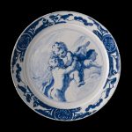 Plate; earthenware; tin-glazed; representation of Gemini