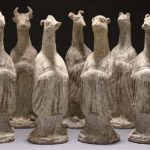 Nine Chinese pottery zodiac figures, Tang Dynasty modelled as a rat, ox, rabbit, horse, goat, monkey, rooster, dog and pig