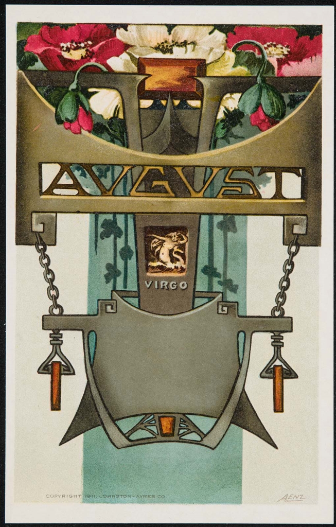 August; Virgo American 1911 Artist A. Lenz, Printer Edward H. Mitchell (American, 1867–1932), Publisher Johnston Ayers Co.