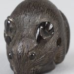 Netsuke, Japanese toggle, mouse gnawing on a chestnut, wood, maker unknown, Japan, 1700-1900