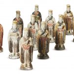 A SET OF TWELVE CHINESE PAINTED POTTERY STANDING ZODIAC FIGURES, YUAN / MING DYNASTY