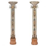 Pair of Art Deco Parcel Gilt Bronze, Metal and Marble Torcheres 1940s