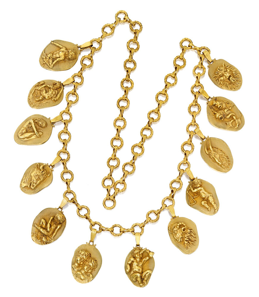 14 Karat Gold Charm Necklace, Eric de Kolb