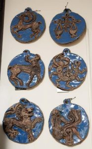 Set of Twelve Italian Blue Glazed Earthenware Zodiac Tile Plaques