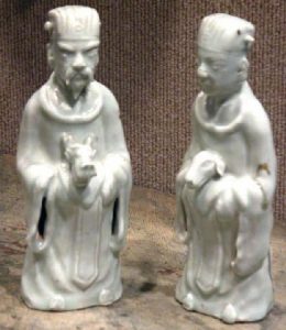 Two Chinese Qingbai Celadon Glazed Pottery Zodiac Figures Song Dynasty
