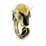 Gold, Enamel and Cabochon Emerald Bull's Head Ring, David Webb