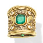 An emerald and diamond 'Zodiac' ring, by Elizabeth Gage