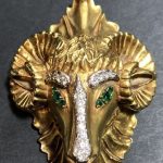 18k dia emerald ram's head pendant, by Hammerman Bros