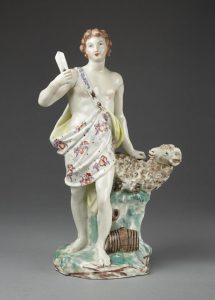 Figure, in hard-paste porcelain painted in enamels, of Summer represented by young man and a ram