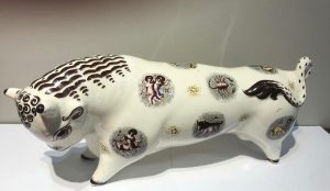Wedgewood glazed figure of a bull decorated with zodiac signs
